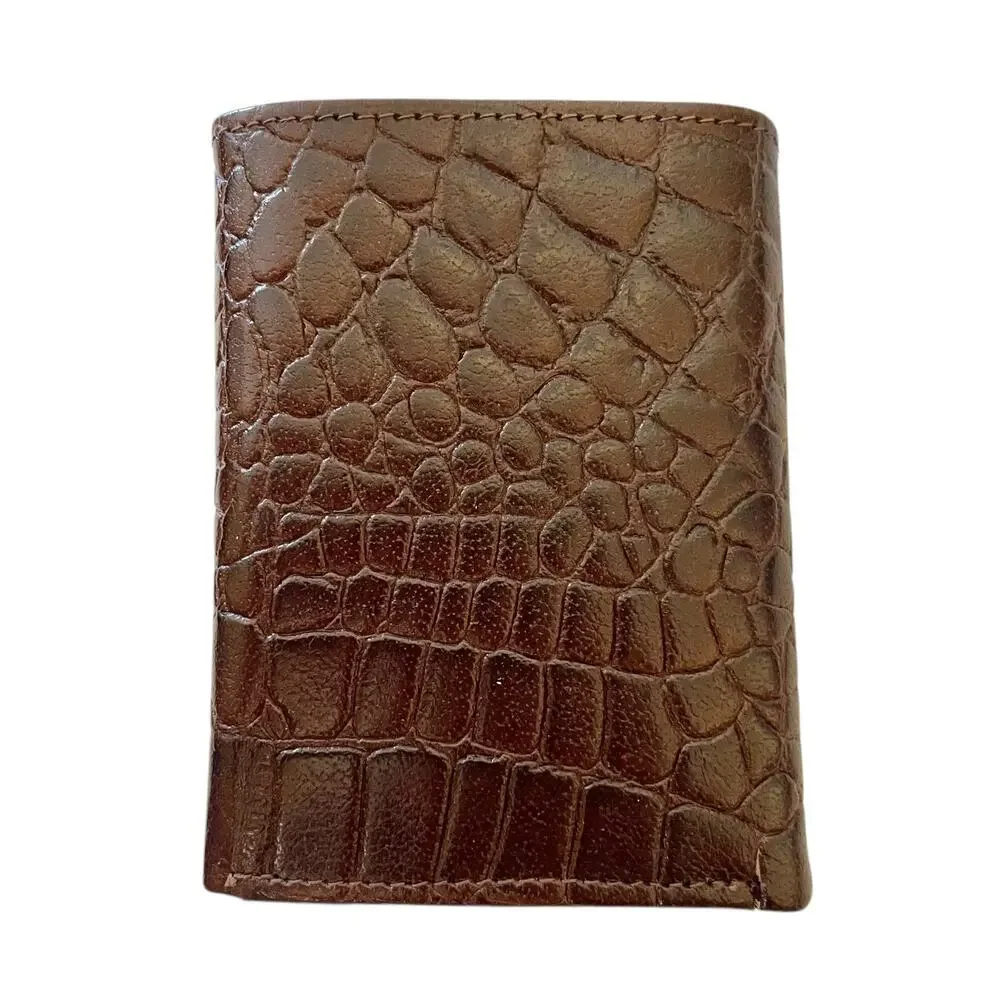 NWT Deadstock Vintage Croc-Embossed Brown Leather Tri-Fold Men's Wallet